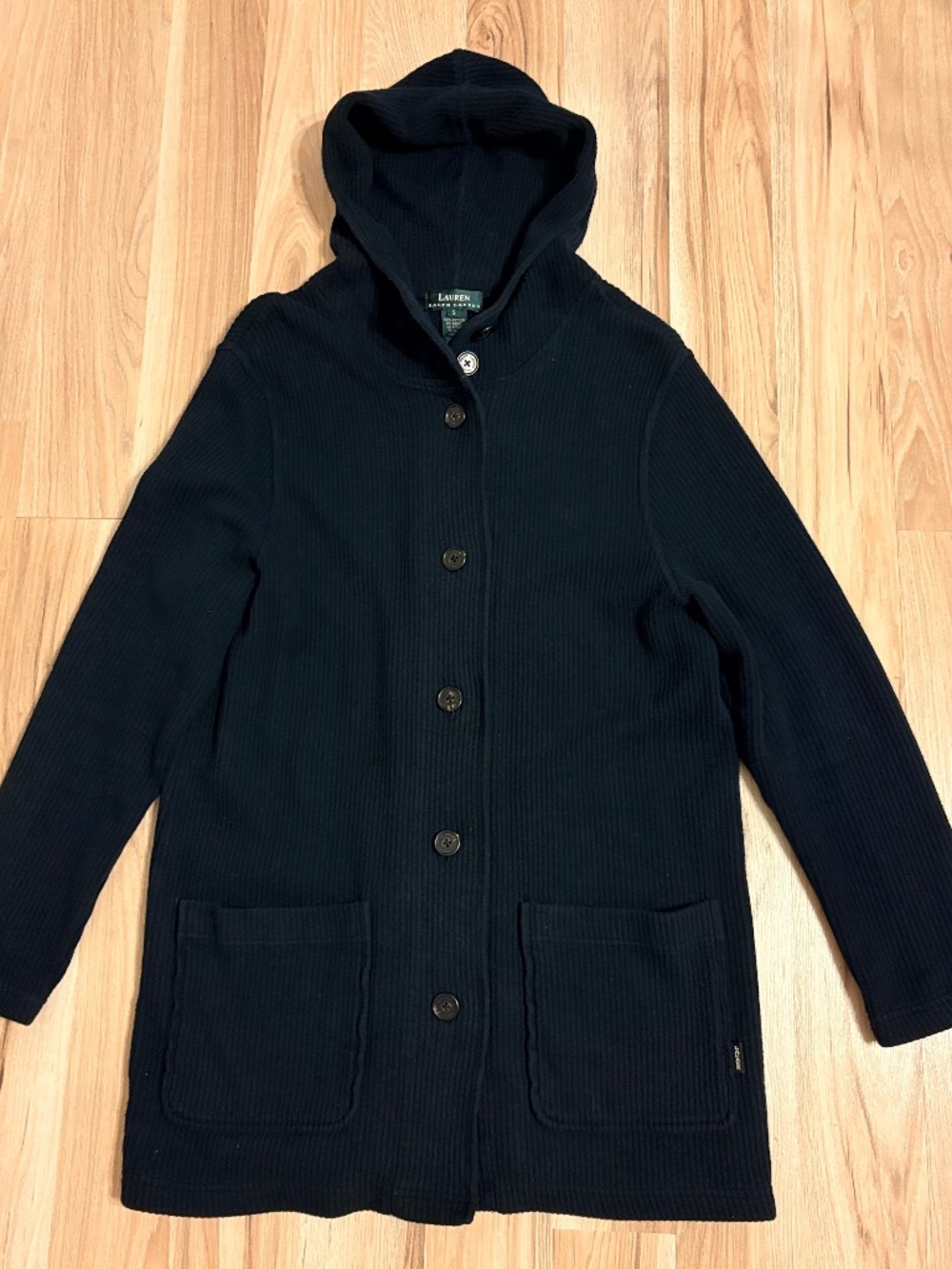 100 % Cotton Lauren Ralph LaurenRibbed Hooded Cardigan.